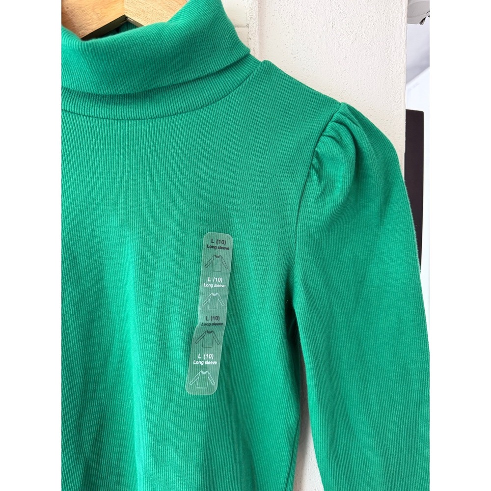Gap Kids Girls Holiday Green Ribbed Puff Sleeve Turtleneck Top Size L 10 NWT - Picture 3 of 11